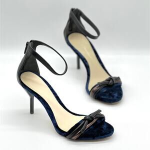3.1 PHILLIP LIM Kiddie Heeled Sandal 36.5 Black Blue Crushed Velvet Leather Knot